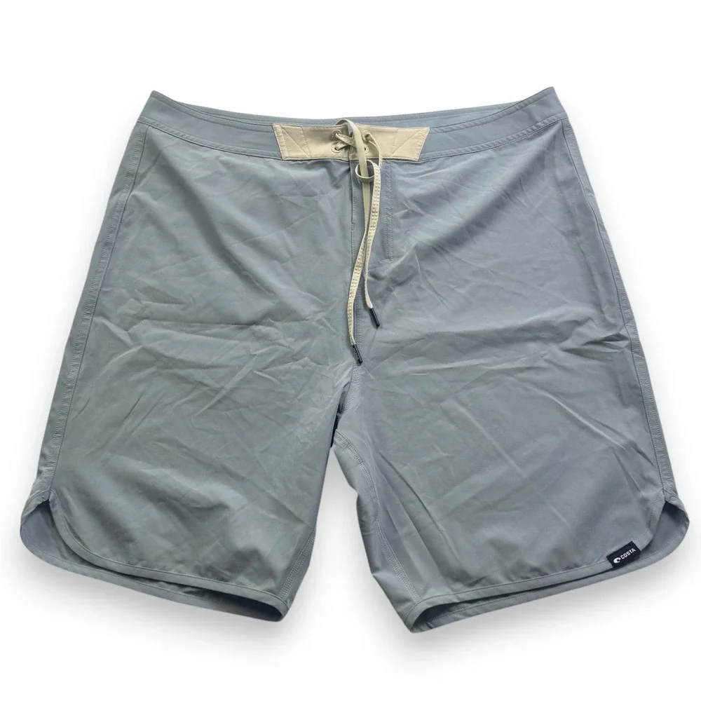 Costa Del Mar Men Board Shorts Light Blue Gray Size 36 Scalloped Hem Swim Trunks